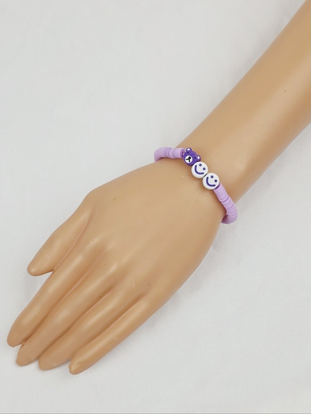 Handmade Clay Bead Smiley Face Bear Bracelet